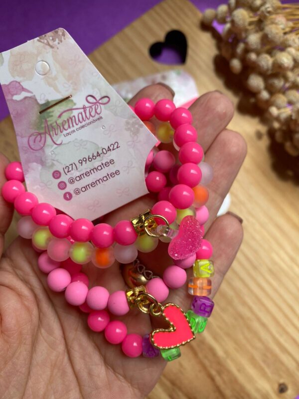 Kit de Pulseira - Corações Neons - Rosa Pink