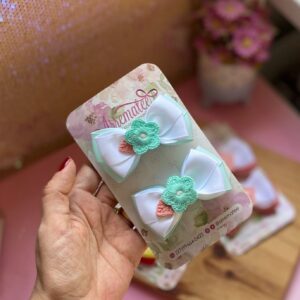 Duplinha Caroline Flor Bordada - Branca E Verde