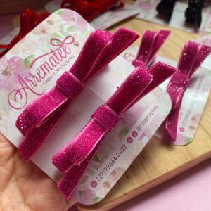 Lacinho Zoe - Veludo Glíter - Tamanho P - Rosa